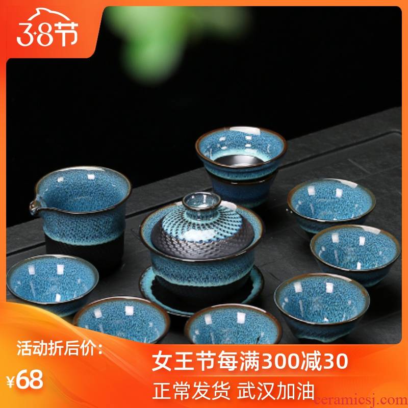 Ya xin $# up kung fu tea set home built red glaze, a complete set of Chinese ceramic lid bowl