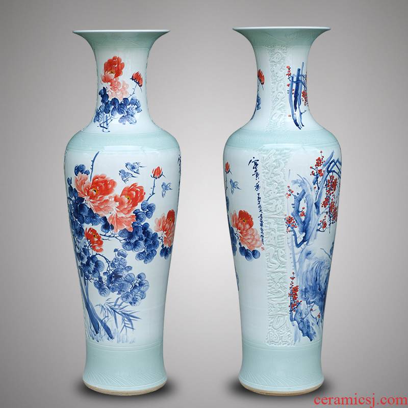 Jingdezhen ceramic hand - made landing big vase courtyard by patterns of new Chinese style living room TV cabinet furnishing articles