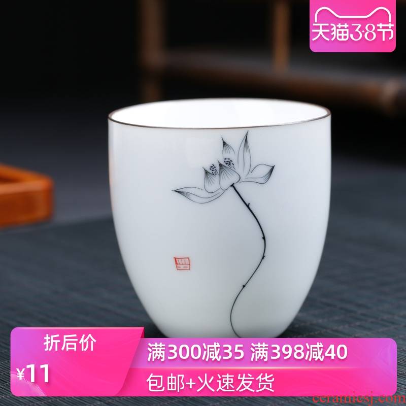 Poly real (sheng hand - made teacup single cup sample tea cup large them thin body master cup creative puer tea cups of ceramic tea set