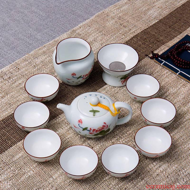 Ronkin white porcelain hand - made kung fu tea sets of household ceramic teapot teacup GaiWanCha way
