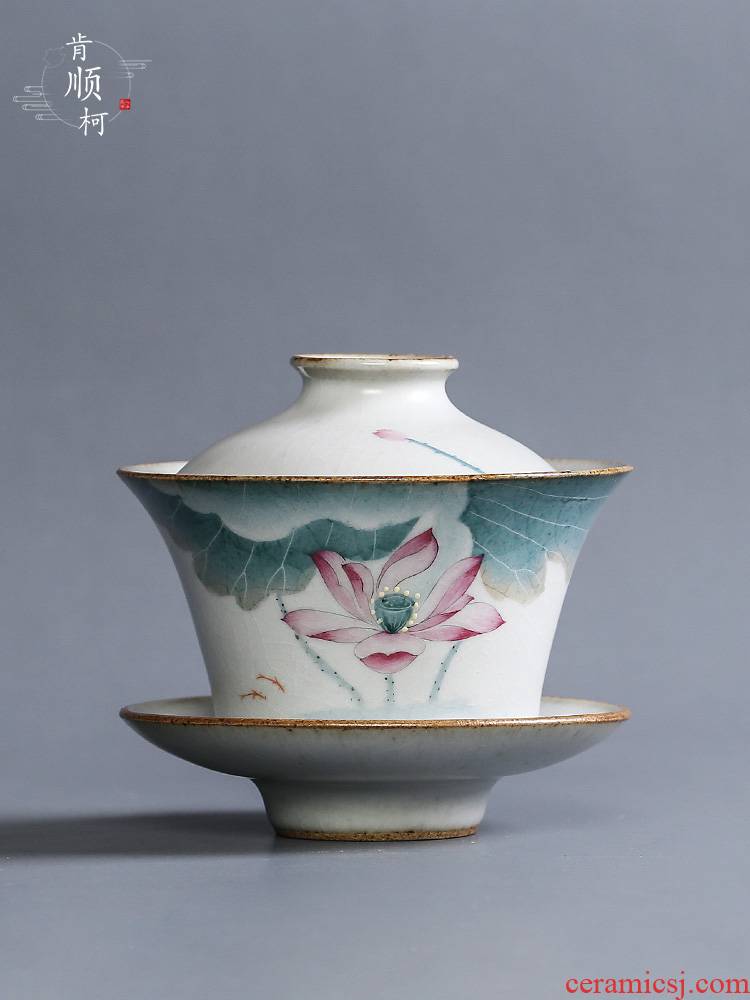Jingdezhen your up three only a single ceramic tea tureen teacups hand - made lotus prevent hot piece of kongfu tea set
