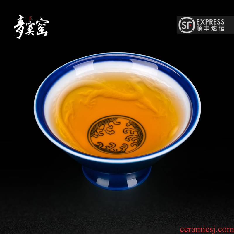 Up with jingdezhen blue was kung fu tea cups personal tea cup checking ceramic sample tea cup ji blue glaze, the master cup single CPU