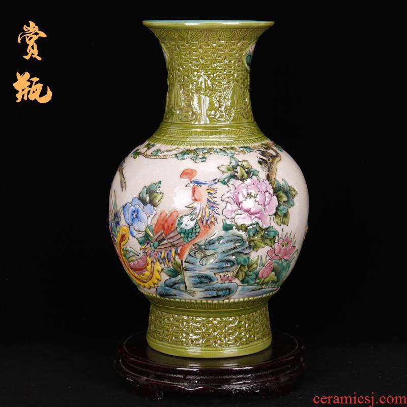 Jingdezhen imitation the qing qianlong antique vintage checking embossed vase of new Chinese style living room home decor collection furnishing articles