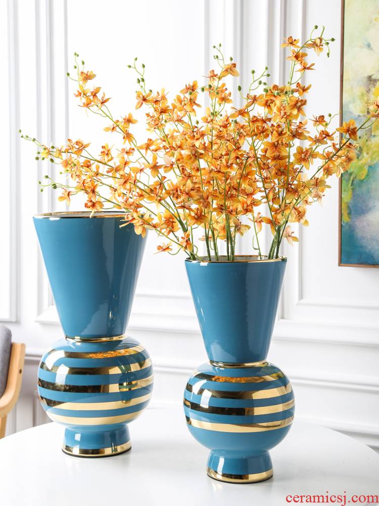 Light European - style key-2 luxury living room TV cabinet mesa vase of jingdezhen ceramics study bedroom adornment big flower flower simulation