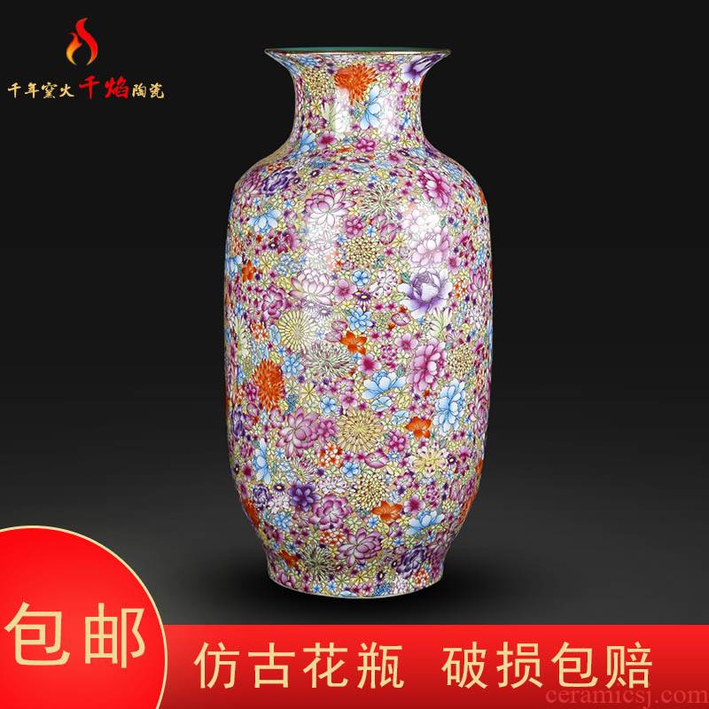 Jingdezhen ceramics vase landing bottom flower idea gourd bottle full of new and traditional Chinese style living room decoration flower arrangement