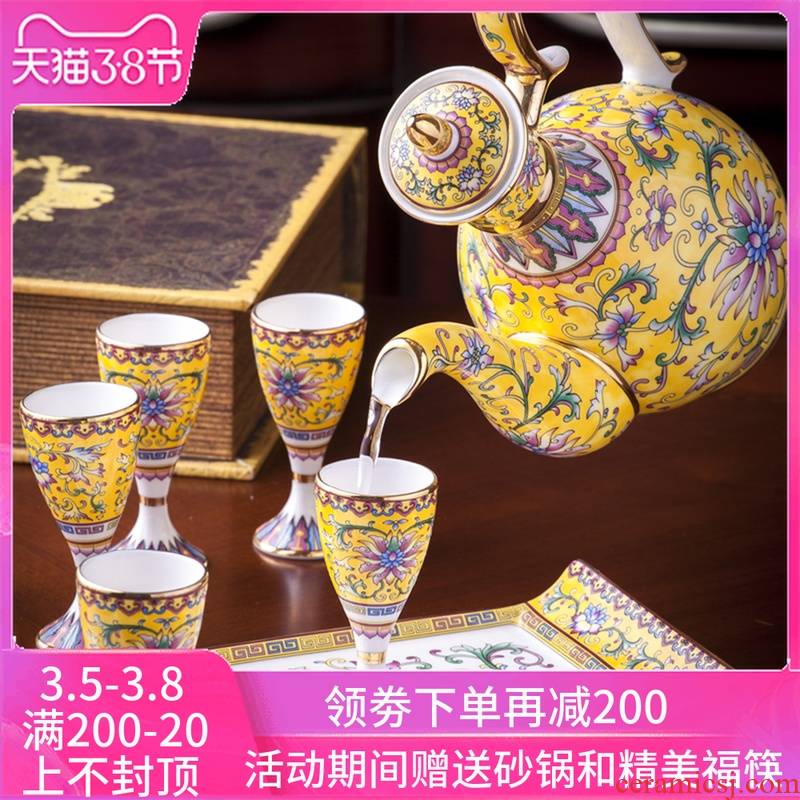 Colored enamel wine home jingdezhen Chinese antique gift set goblet ceramic wine pot rice wine liquor cup