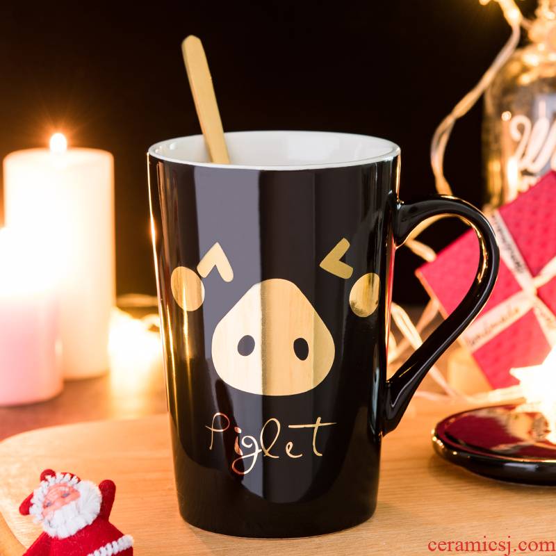 Creative move ceramic cup pig cups domestic large capacity keller spoon tide lovers coffee cup with cover