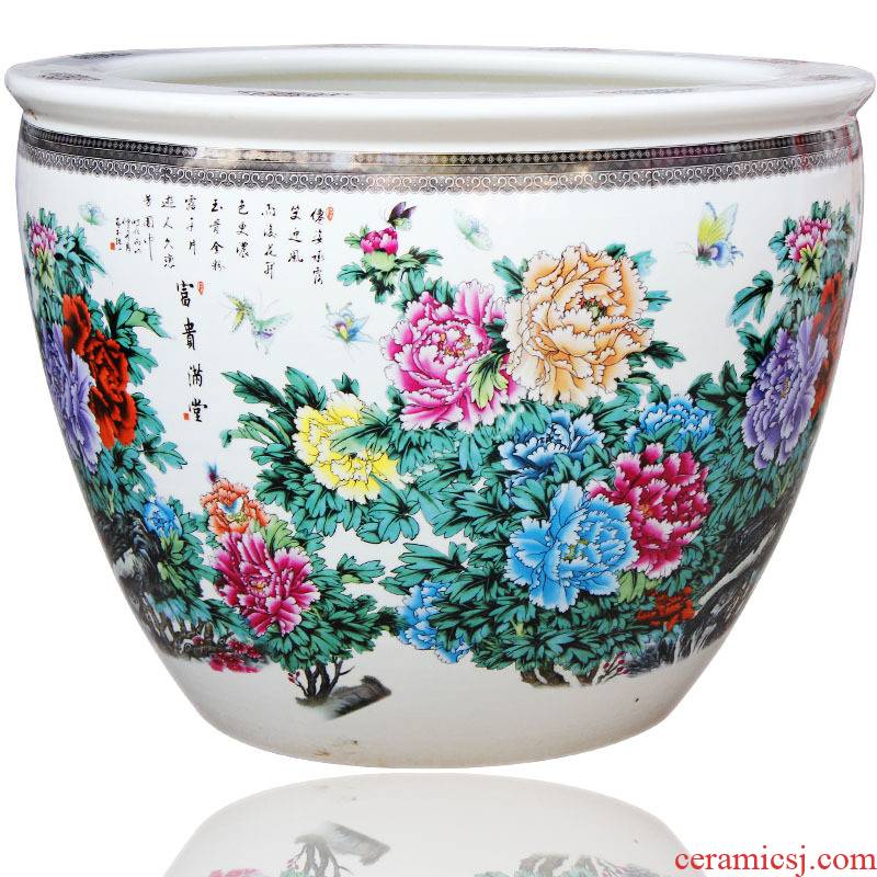 Jingdezhen ceramic large aquarium water lily bowl lotus goldfish turtle to heavy cylinder fish basin porcelain basin