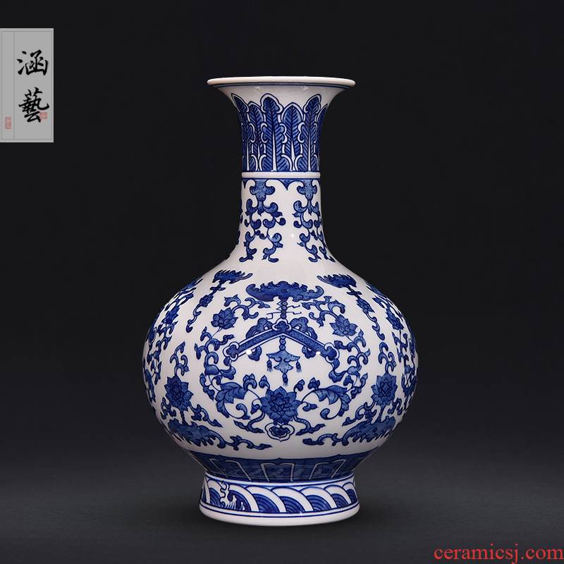 Jingdezhen ceramic hand - made archaize of blue and white porcelain vase furnishing articles flower arranging new Chinese style living room decoration craft gift