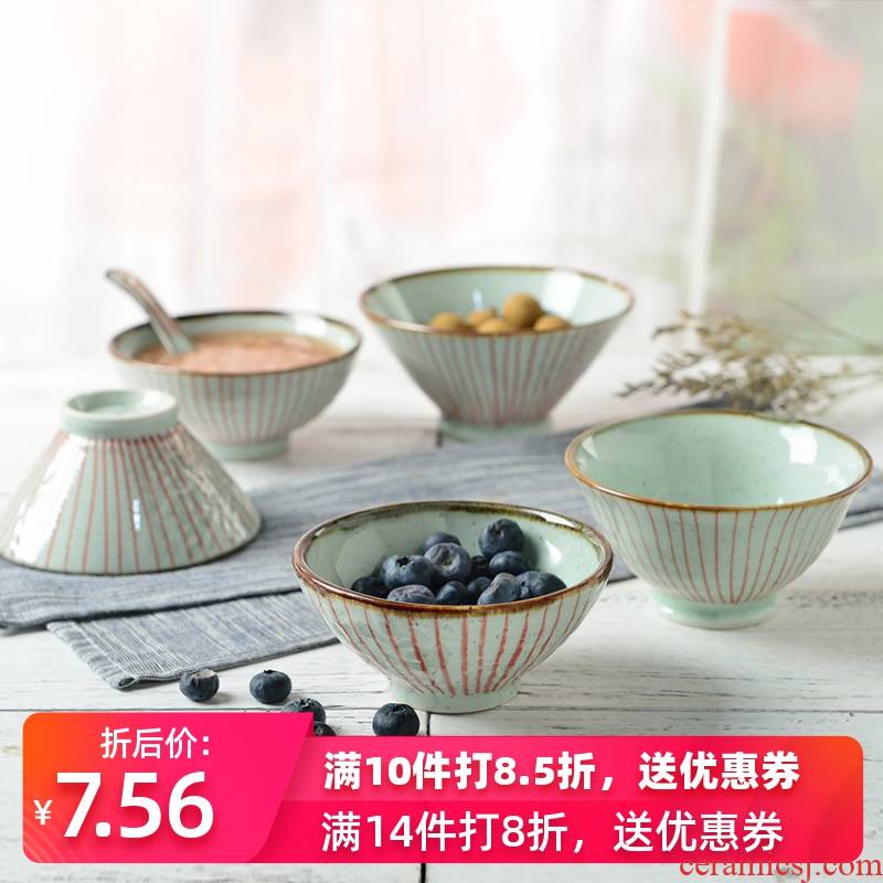 Three ceramic rice bowl five inches single eat bread and butter, Korean tableware small household jobs hat to bowl dessert bowl