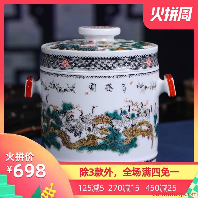 Jingdezhen ceramic hand - made restoring ancient ways the crane figure caddy fixings household Er tea tea cake box sealed as cans