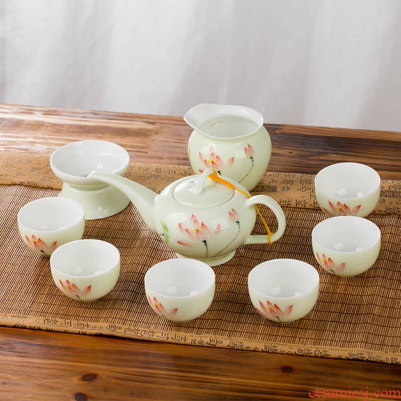 Kung fu tea set household contracted jingdezhen ceramic cup teapot the sitting room is a small set of gift boxes