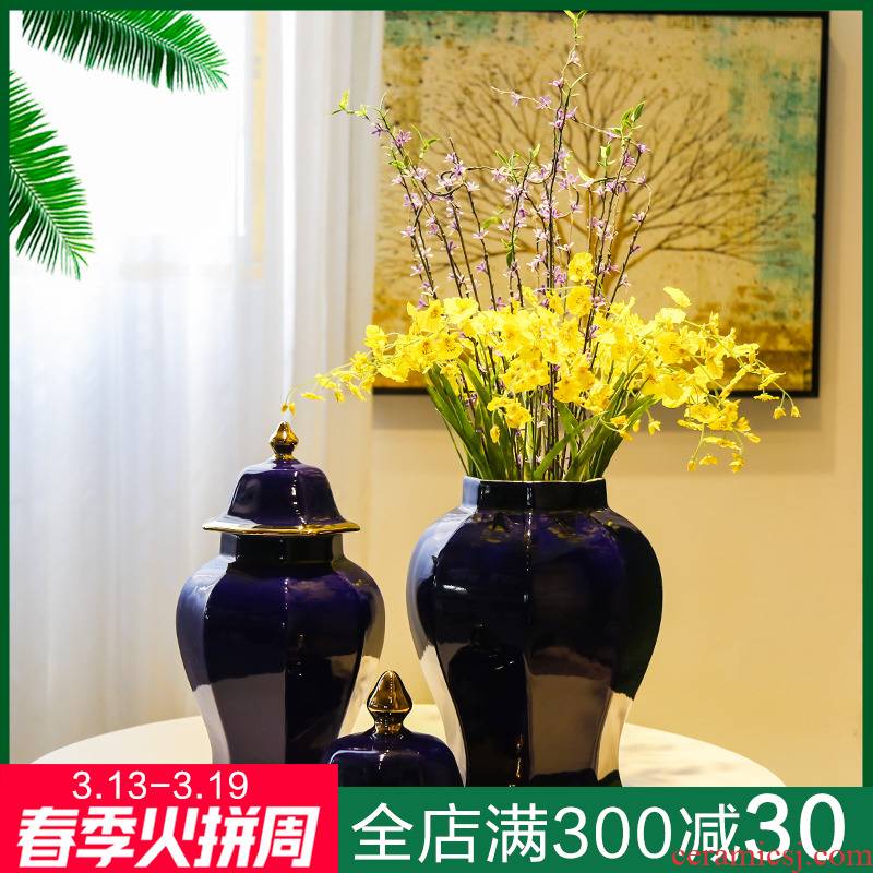 Jingdezhen ceramic new Chinese general tank desktop furnishing articles sitting room light club vase decoration key-2 luxury flowers, flower receptacle