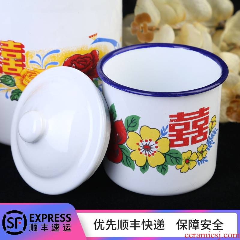 Enamel Enamel tea urn cover cup with freight insurance 】 【 old nostalgia with cover cup with cover cup tea cup