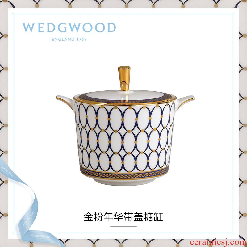WEDGWOOD waterford WEDGWOOD gold time with cover ipads China sugar bowls European - style coffee sugar jar with cover box