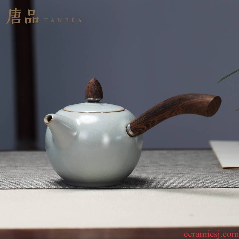FengZi your up side put the pot of kung fu tea set ceramic teapot Taiwan azure single pot chicken wings wood household gifts