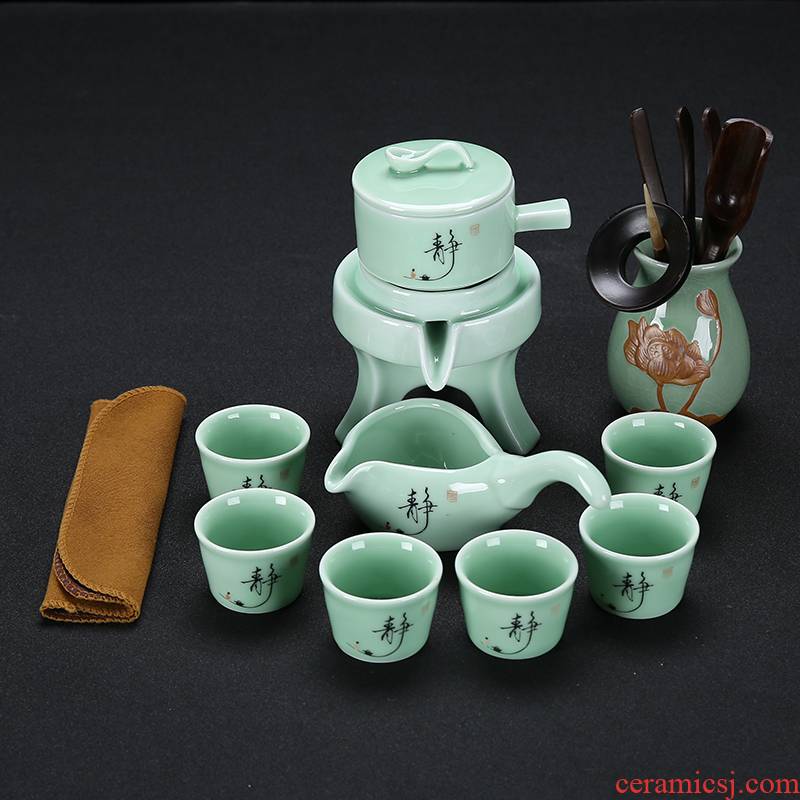 Stone ground tea set suits for domestic kunfu tea creative ceramic purple sand cup teapot and half automatic lazy people make tea