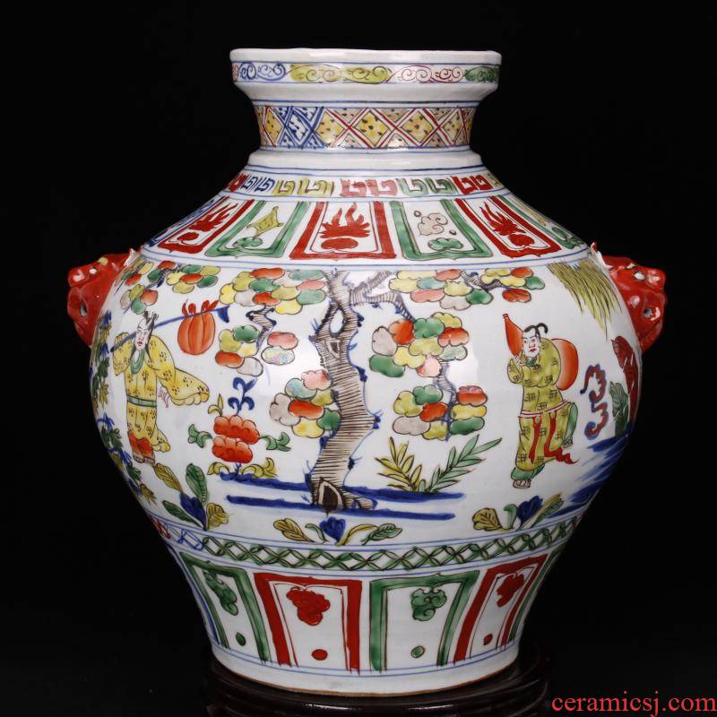 Jingdezhen imitation of yuan blue and white color antique antique character lines beast ear can restore ancient ways to decorate the old objects collections