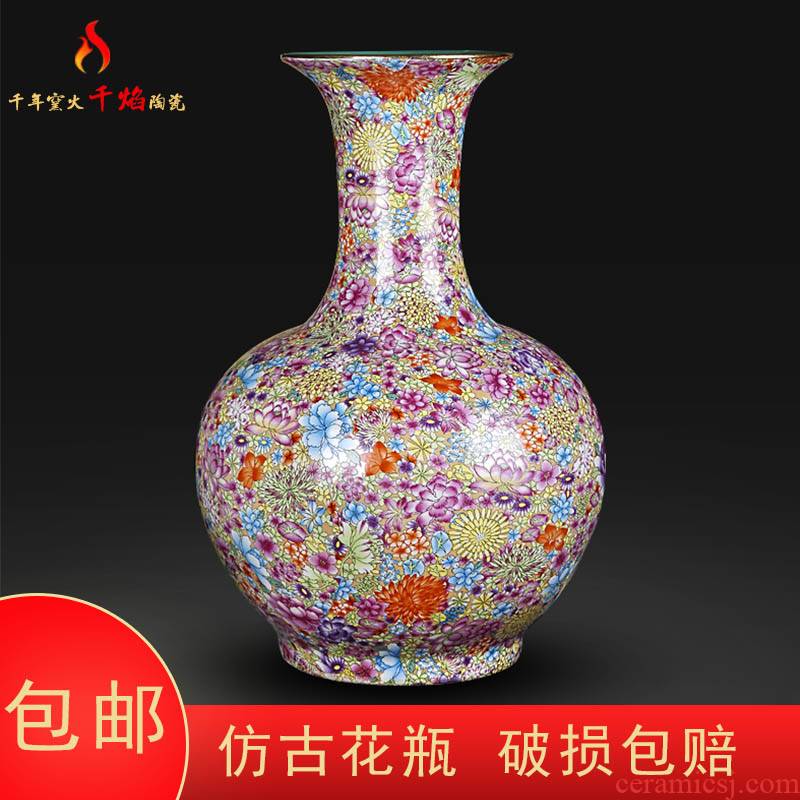 Jingdezhen ceramics archaize qianlong pastel flower vases, Chinese style living room decorations rich ancient frame furnishing articles of the reward bottle