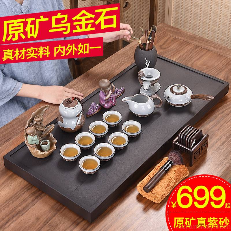 Brother HaoFeng purple suit household size sharply stone tea tray, tea sets tea tea teapot teacup
