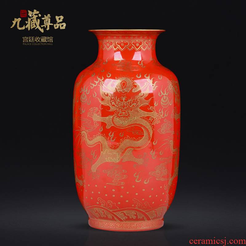 Jingdezhen ceramics antique hand - made with Jin Longwen vase Chinese style living room porch TV ark, flower arranging furnishing articles