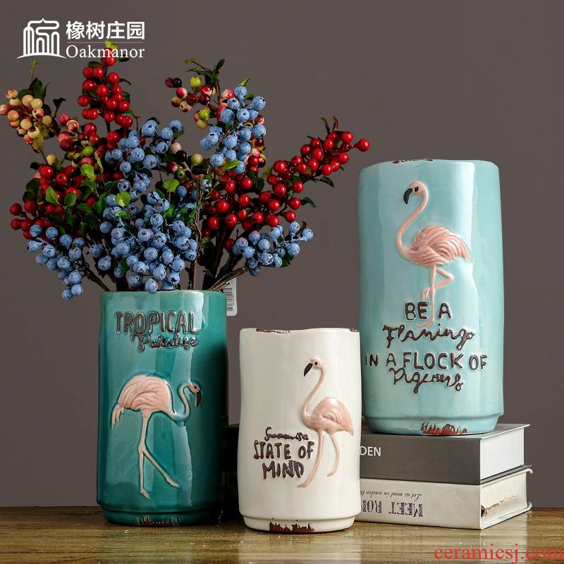 Nordic ceramic flamingos vase furnishing articles dried flower arranging flowers sitting room adornment American I and contracted table decorations