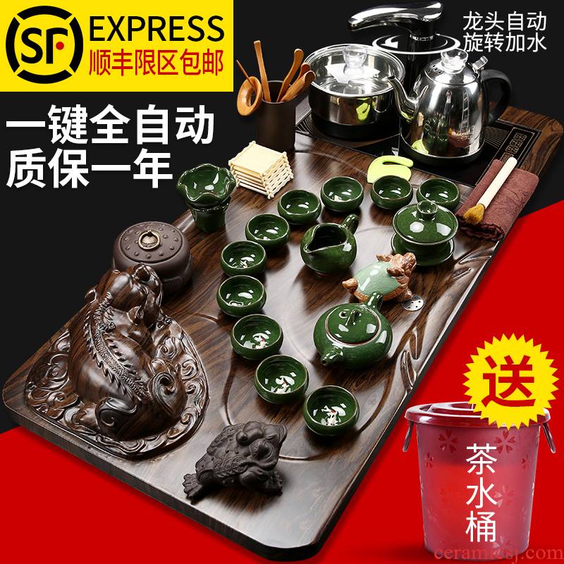 Royal pure automatic violet arenaceous kung fu tea set of a complete set of household ceramics contracted and I solid wood tea tray