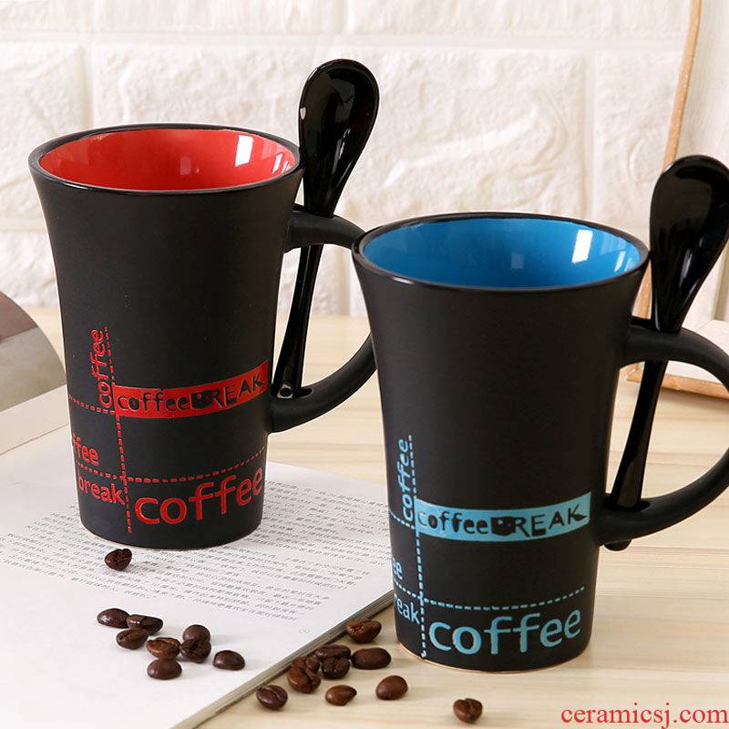 Creative ceramic cup large - capacity glass mugs contracted to cups of a coffee with a spoon, cup milk cup customization