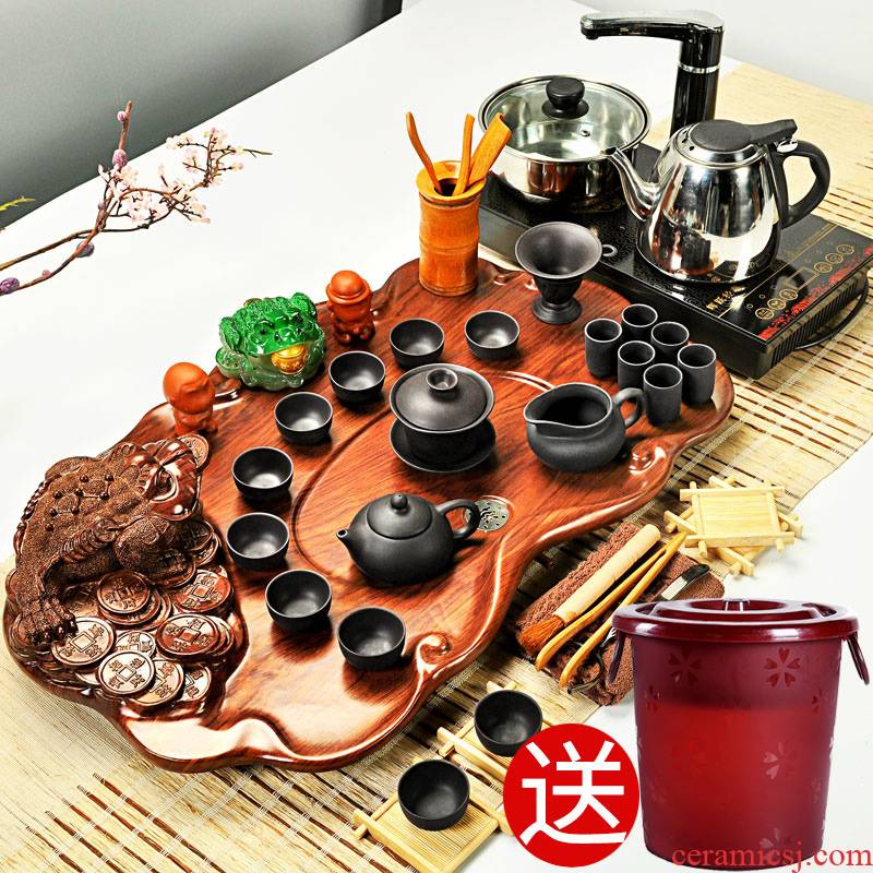 Hui, make tea set science and technology of a complete set of wood tea tray was violet arenaceous kung fu tea set four cups and induction cooker