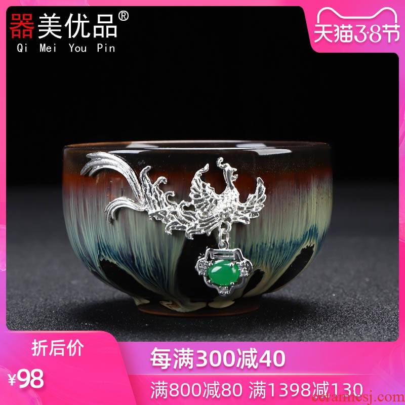 Implement the optimal product built light red glaze ceramic cups sample tea cup kung fu tea set obsidian silver dragon master cup single CPU