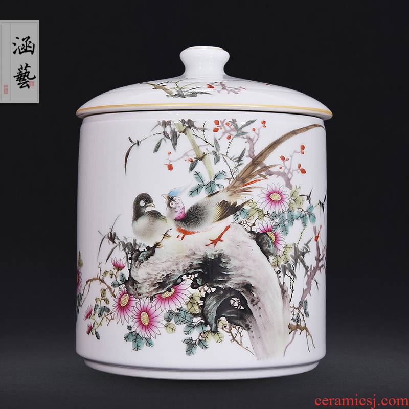 Jingdezhen ceramic famille rose straight silver hall riches and honour leaves pot Chinese sitting room porch decorate household furnishing articles of handicraft