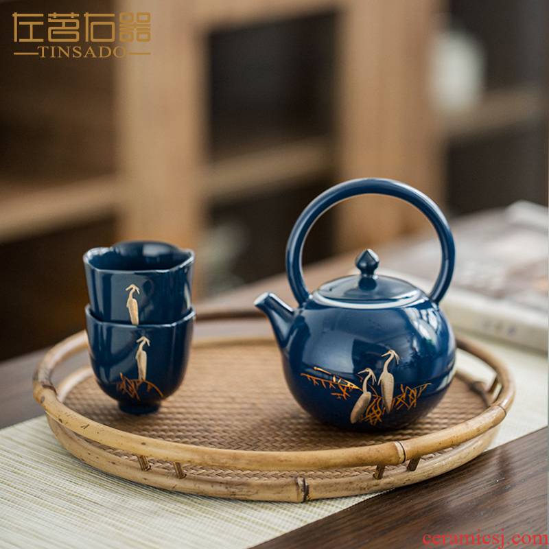 Egrets ji blue glaze ceramic teapot single pot of belt filter, small single Japanese kongfu zen tea pot cooking