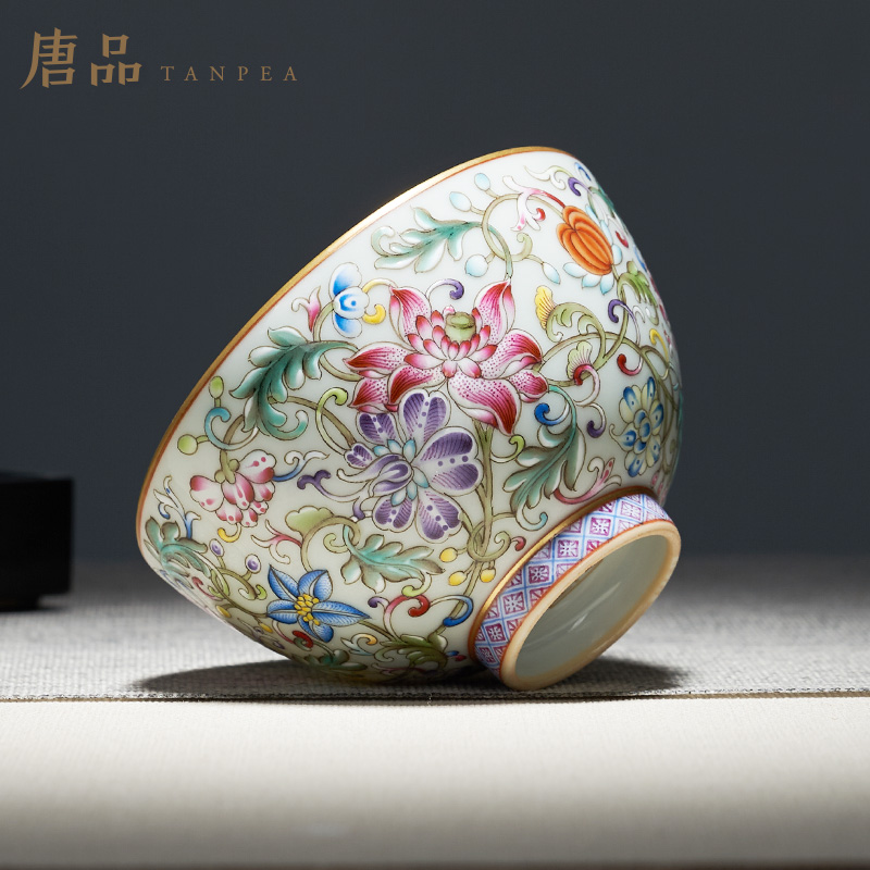 Tang Pin enamel colors branch flowers and the plants of jingdezhen ceramic cups large master cup heart of kung fu tea tea cup