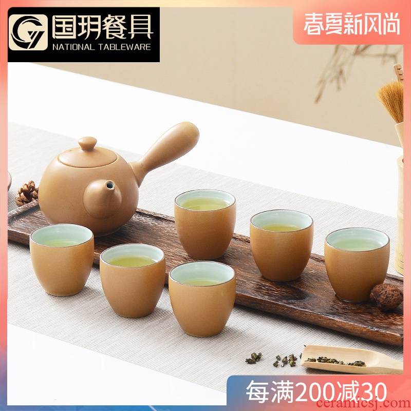 Six people ceramic tea set suit contracted side put the pot of tea tea set suit household kung fu tea sets tea cups