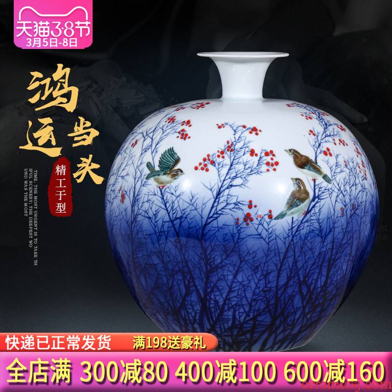 Jingdezhen ceramics masters hand draw large Chinese blue and white porcelain vase flower arranging home decoration furnishing articles sitting room