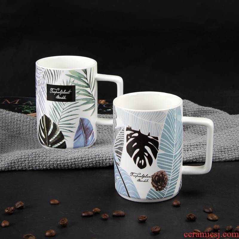 Ins creative couples mark cup northern wind ceramic cup home office spoon, milk coffee cup with cover