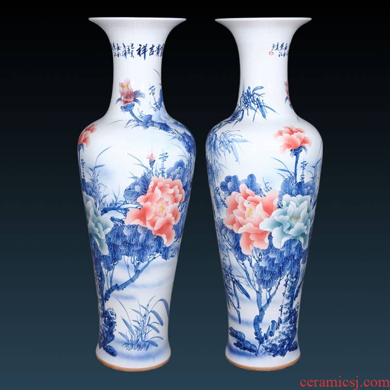 Jingdezhen ceramics hand - made large blue and white porcelain vase furnishing articles sitting room be born Chinese TV ark, porch decoration