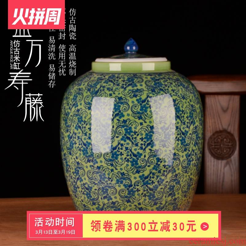 Jingdezhen ceramic barrel ricer box 30 jins home moisture meter box storage grain flour cylinder seal storage tank in the kitchen
