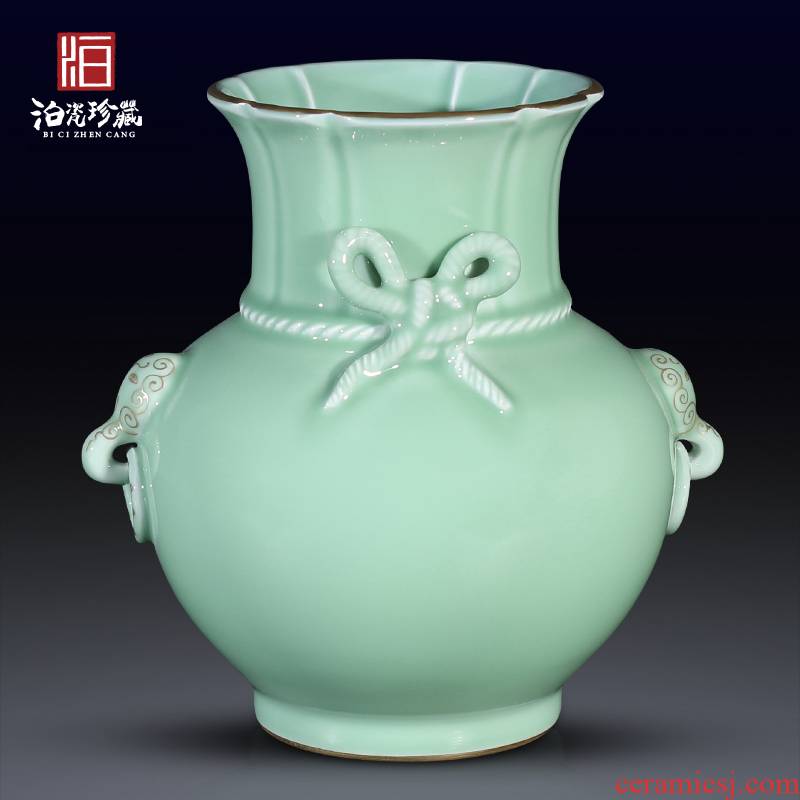 Jingdezhen ceramics imitation the qing pea green glaze blessed with a double ear vase flower arranging furnishing articles sitting room home decoration collection