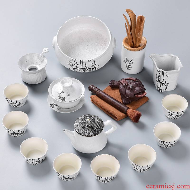 A good laugh, creative ceramic kung fu tea set household whole teapot teacup tea set of the silk road