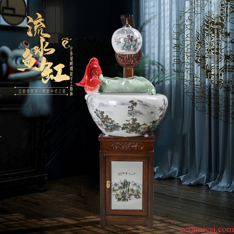 Jingdezhen ceramic goldfish bowl loop filter - oxygen atomization humidifying water tank water living room opening furnishing articles