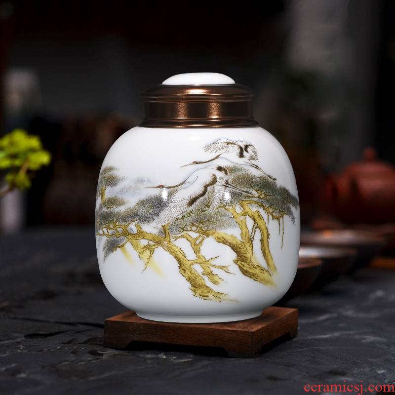 Jingdezhen ceramic large pu 'er tea pot storage tanks tea set seal pot receives half jins of China wind