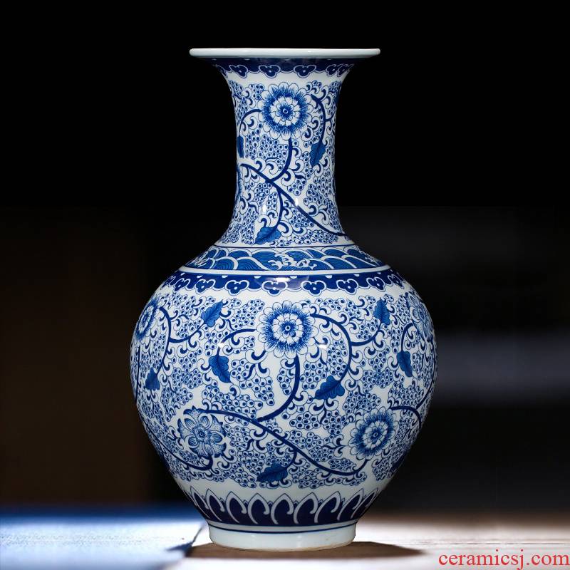 Jingdezhen ceramics vase antique blue - and - white large flower arranging new porch sitting room of Chinese style household act the role ofing is tasted furnishing articles