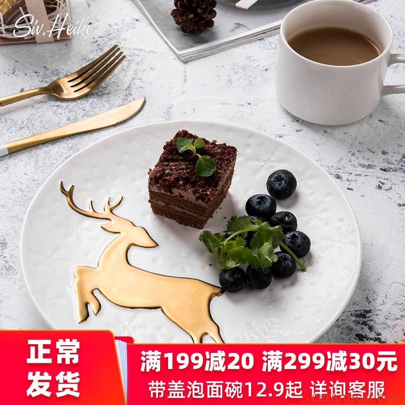 Nordic ins golden deer creative European household ceramic disc nice dinner plate plate plate