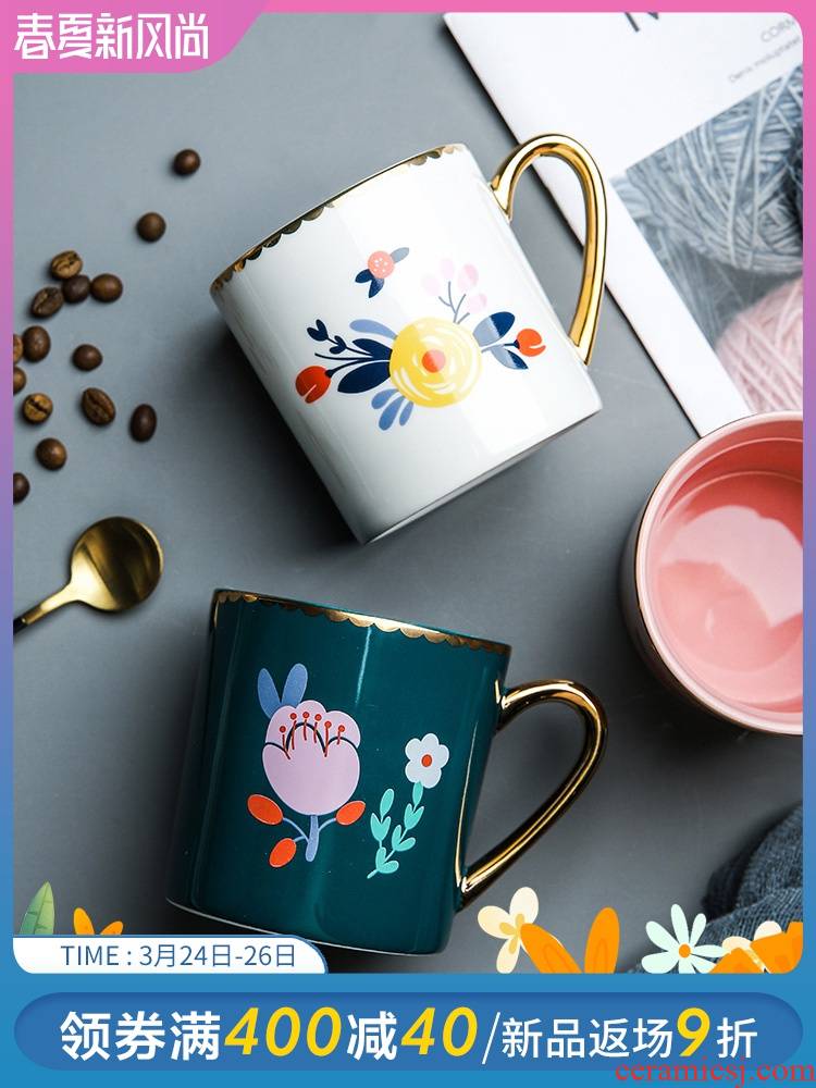 Pongsapat hand - made paint flower ceramic keller household glass coffee cup cup up phnom penh handle lovely cup