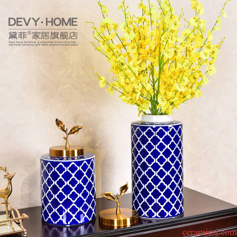 New Chinese style classic blue and white porcelain vase wine porch soft adornment fake flower simulation flower flower, living room decoration