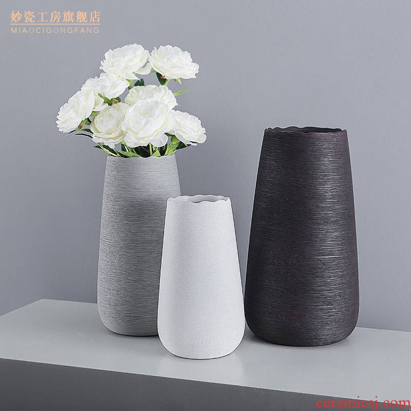I and contracted Nordic ceramic manual drawing vase furnishing articles white flower arranging home sitting room adornment ornament
