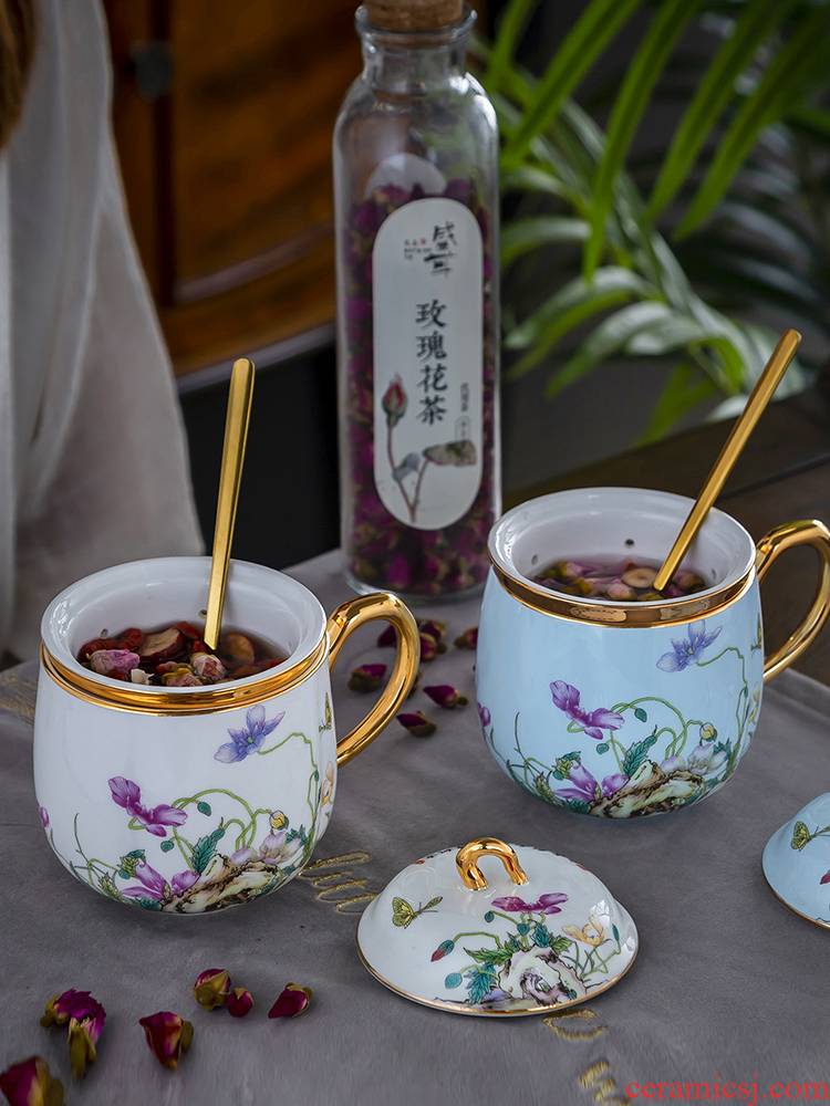 Jingdezhen enamel decorated with cover cups filter mark cup tea cup, office cup household ceramic cup