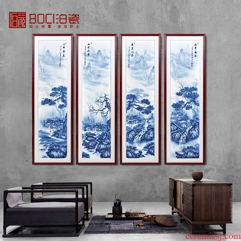 Jingdezhen blue and white porcelain plate painting landscape four screen hand - made ceramics of new Chinese style adornment home furnishing articles in the living room