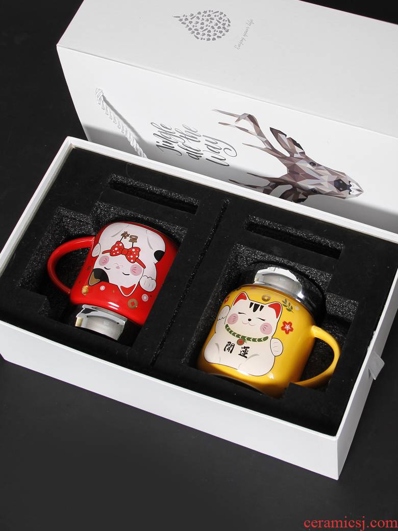 New Year gift cups one lovely plutus cat creative ceramic keller cup keller with cover gift boxes